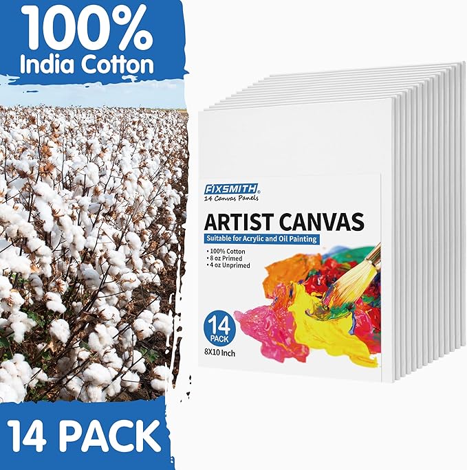 FIXSMITH Canvas Boards for Painting 6x8 Inch, Super Value 14 Pack Paint Canvases, White Blank Canvas Panels, 100% Cotton Primed Canvas Boards for Painting Art Supplies