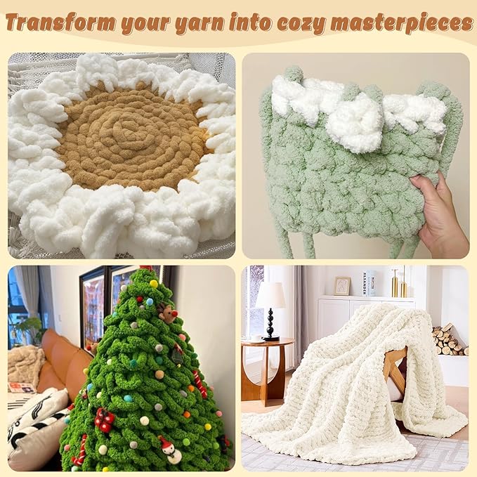inhand 18 Pack Chunky Chenille Yarn for Crocheting– 30.6 Yards, 7.7oz, Super Bulky, Soft Fluffy Plush Yarn for Hand or Arm Knitting– Ideal for Blankets, Crafts & DIY Projects (Cream White)