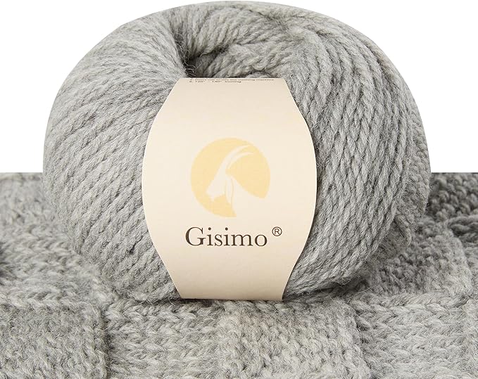 100% Merino Wool Yarn, 3-Ply Luxurious and Soft Yarn for Hand Knitting & Crocheting (Light Gray,1Ball)