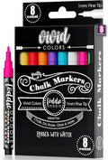 Loddie Doddie Fine Tip Liquid Chalk Markers - Pack of 8, 1mm - Precision Chalk Pens for Blackboard - Vibrant Neon Dry Erase Markers for Glass & Windows