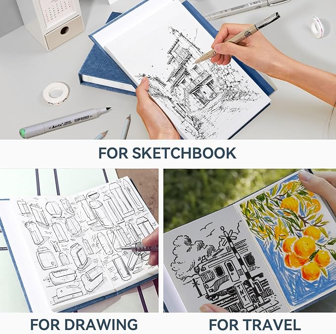 Arrtx Premium A6 Sketchbook 5.8"x4.1" - 60 Sheets/120 Pages, 180gsm Acid-Free Paper Blank Sketch Book, Hardcover Portable Artist Sketch Journal for Drawing, Illustration & Travel