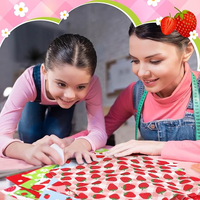 Hahafelt 10 Pcs Strawberry Quilting Fabric 18 x 22 Inch Strawberry Precut Fabric Squares Quilted Multi Color Floral Printed Patchwork Supplies for Holiday Patchwork DIY Sewing Crafts