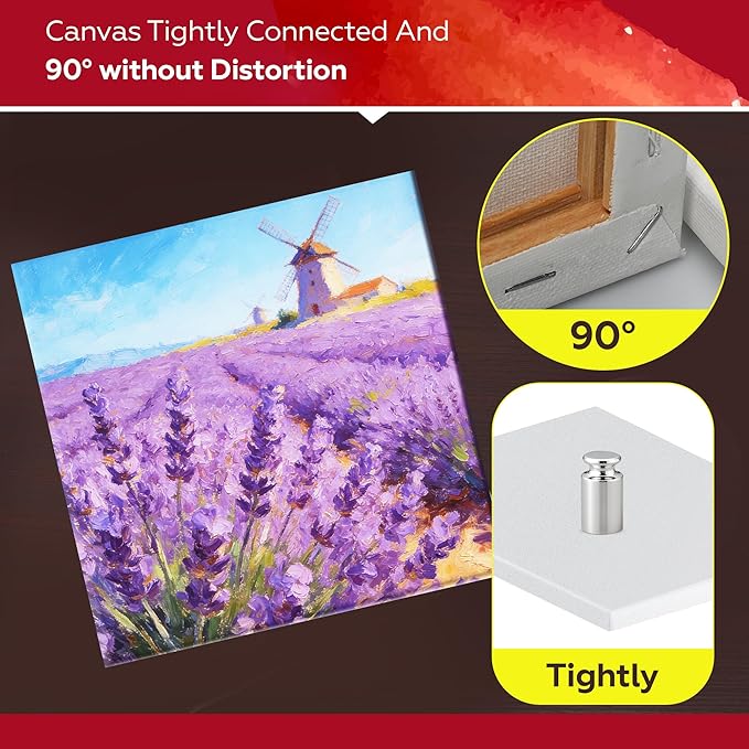 Stretched Canvas for Painting,10Pack 8X8 Inch Stretched White Blank Canvas,8 Oz Triple Primed 5/8" Profile Stretched Canvases,100% Cotton,Canvas for Painting, for Acrylics, Oils