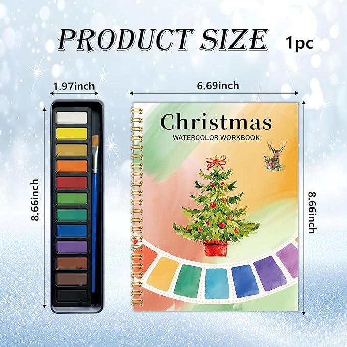 Beginner Watercolor Workbook with 12 Colors - Watercolor Paint Book & Art Gift for Beginners and Adults (Christmas)