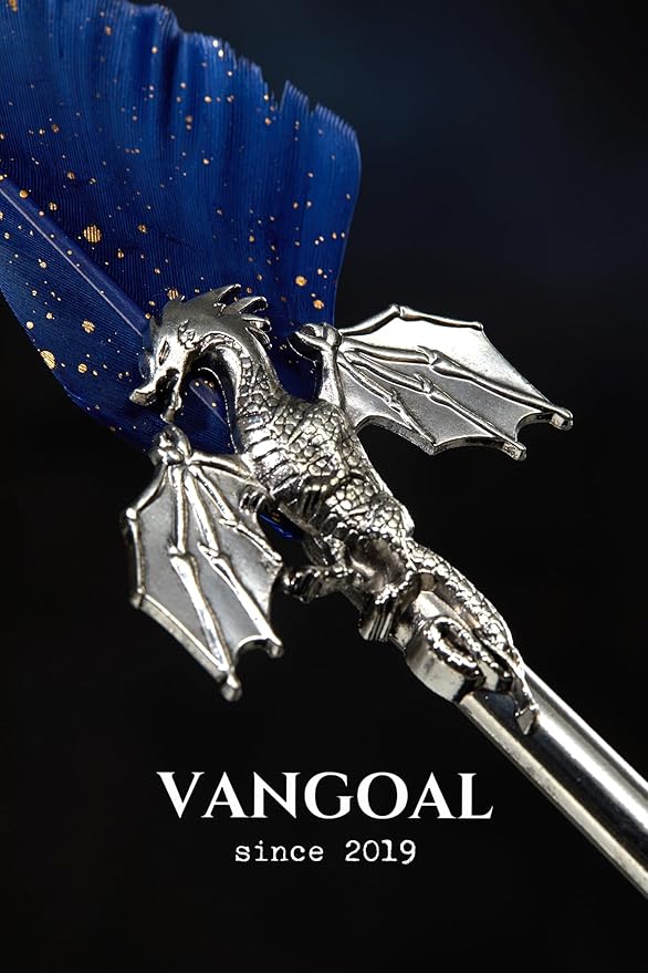 VANGOAL Dragon Quill Pen and Ink Set, Dragon Feather Pen with Novelty Base, Calligraphy Pen Gift Set for Writing, Drawing, Desktop Decoration - Red