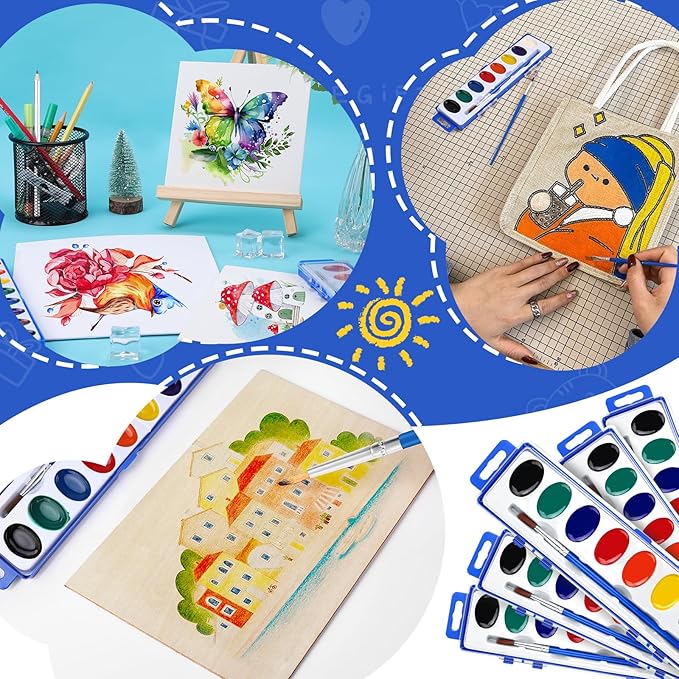 FUMILE Watercolors Paint Set Bulk,48 Pack 8 Washable Bright Colors with Paintbrush.Watercolors Paint Set Kids for Parties,Art Lessons,Birthday Party Favor,Back to school,All Ages.