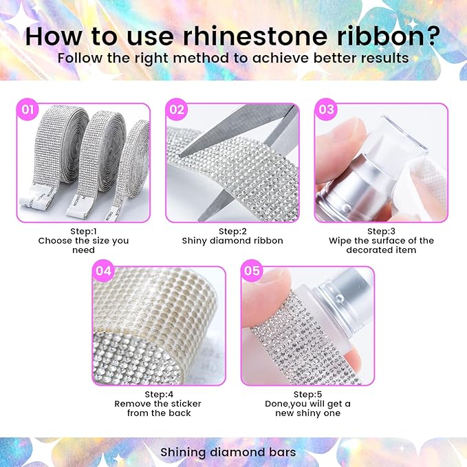 Novani Self Adhesive Rhinestone Ribbon, 0.78 Inch Wide 9 Yards 1 Roll, Silver Crystal Diamond Bling Strips for DIY Crafts, Home Decor, Glitter Glass Rhinestones Tape for Crafting, Car Decoration