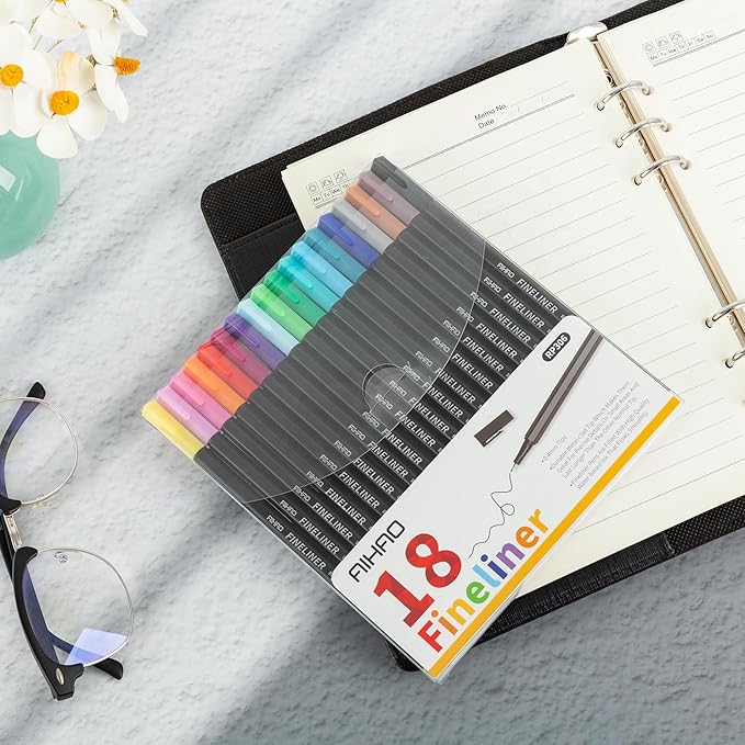 AIHAO Fineliner Pen, Color Pens for Drawing, Calendar, Coloring, Writing, Note Taking, Journaling,18ct Colors Fine Line Porous Fine Point Markers, School Office Teacher Art Supplies