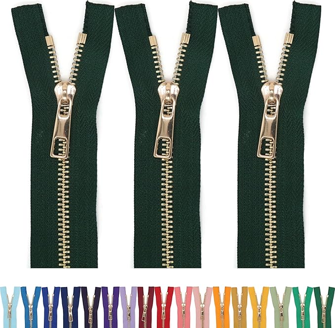 #5 Gold Metal Zipper - 50+ Colors - 3 PCS - (4-14 inches) Sizes - Luxury Lightweight Handcraft Metal Zippers with pulls for Purses Bags Pockets Shoes Sewing & Crafts DIY ZP023212