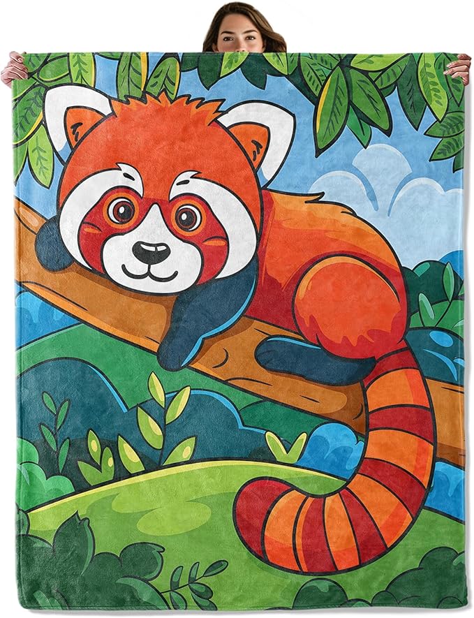 Cartoon Red Panda Throw Blanket for Boys Girls Kids Adults Women, Fuzzy Warm Soft Cozy Flannel Blankets Gifts for Bedroom, Couch, Travel, Home Decor 40x50 in
