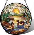 Stained Glass Window Hanging, Ducks in The Pond Sun Catcher for Door Home Decor Landscape Plant Suncatcher Christmas Mother's Day Birthday Gifts for Women Men Mom Nana 6.3 in