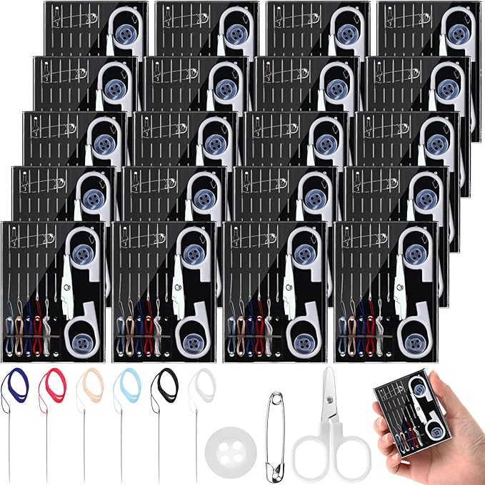 Knitgrip 72 Boxes Mini Travel Sewing Kit Bulk Small Sewing Kit Pre Threaded Needle Portable Scissors Needles Threads Pin Buttons Portable Box Tools for Beginner DIY Home Travel, Assorted Colors