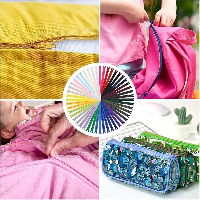 Zippers, DOITEM 48 pcs 40cm/16 Inch Multicolor Nylon Coil Zippers for Sewing and Crafts 24 Colors