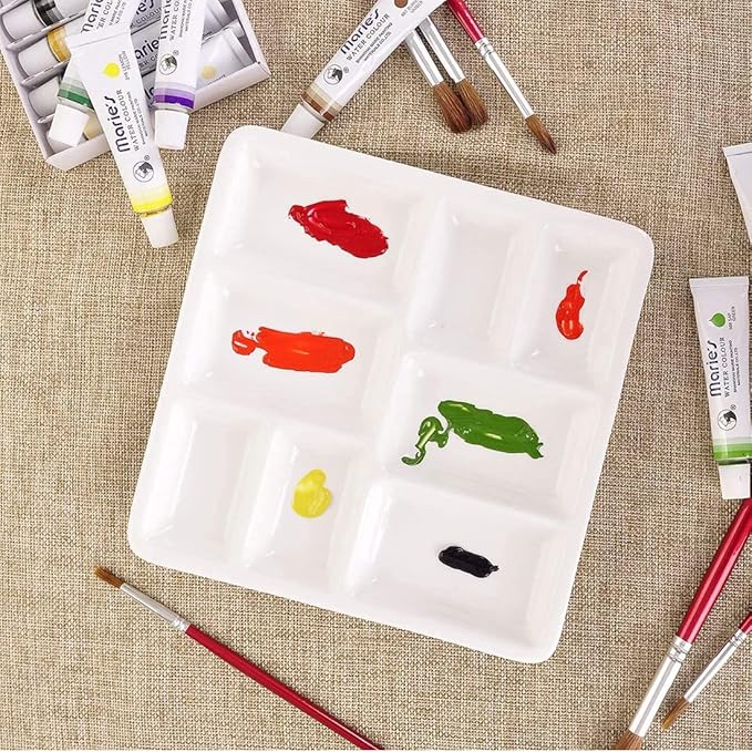 8 Inch Porcelain Watercolor Palette 8 Wells Ceramic Artist Paint Palette Mixing Ceramic Watercolor Palette, Mixing Tray for Watercolor Gouache Acrylic Oil Painting