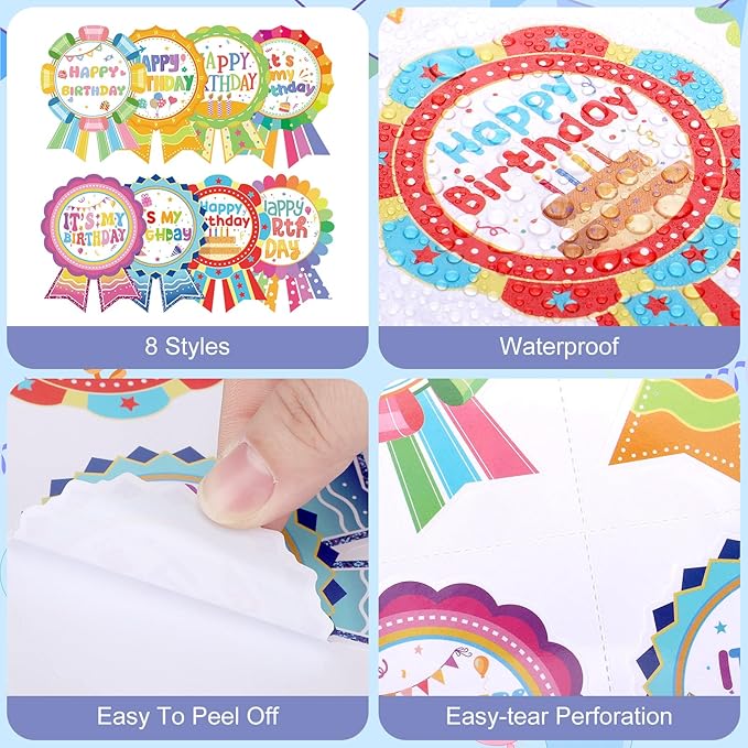 240 Pcs Happy Birthday Badge Stickers, It's My Birthday Stickers for Kid Home Classroom Party Decoration (2.8×3.7 inch)