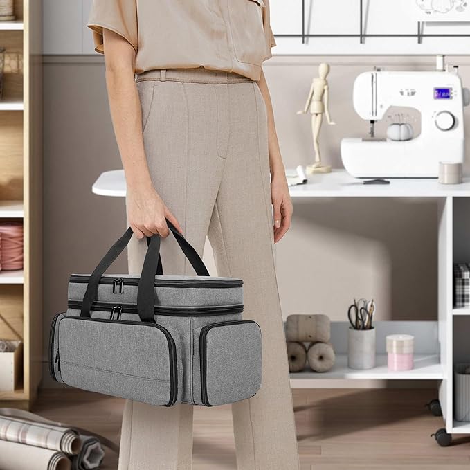 LUXJA Large 2 Layers Sewing Organizer Bag with 5 Detachable Dividers, Sewing Storage Bag for Sewing Supplies (Bag Only), Gray