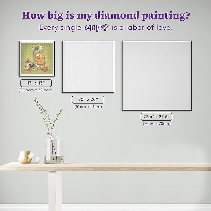 DIAMOND ART CLUB Making Friends - Kitty Diamond Painting Kit, Fun DIY Crafts for Adults, Round Diamond Art Canvas, 13" x 13"