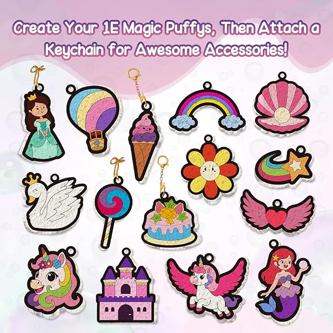 Taotuo Magic Foam Texture Painting Kit - 3D Art Puffy Paint Kit, Princesses & Unicorns,15 Mess-Free Paint by Number Craft for Kids Ages 3-10
