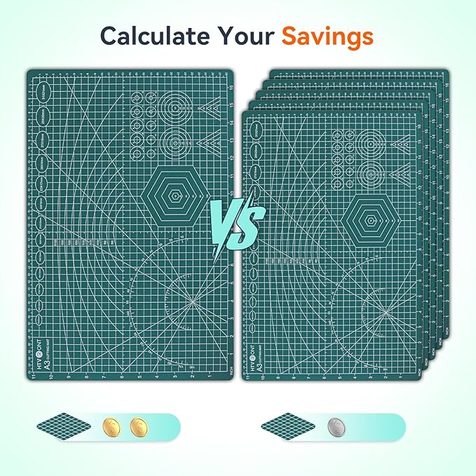HTVRONT 5 Packs Self Healing Cutting Mat- 12" x 18” Double-Sided Cutting Mats for Crafts, A3 High-Density Sewing Mat with Grid for Fabric Quilting Modeling Hobby Scrapbooking Project