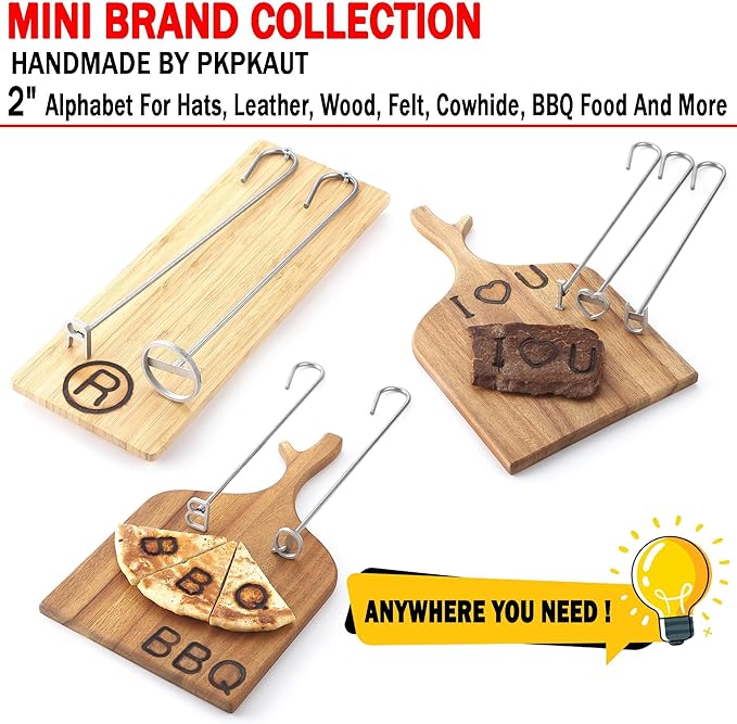 2Pcs Mini 2" Branding Irons, Alphabet Custom Wood Branding Iron Personalized for Wood Working, Leather Hats, Felt, Cowhide, BBQ & Bread Logo, Steak Branding Iron for Food (Y y)
