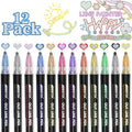 12Colors Super Squiggles Shimmer Markers, Self-outline Metallic Markers for Painting, Drawing, Gift Cards