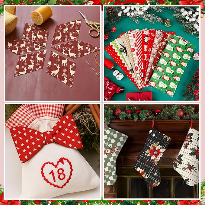 Tatuo 30 Pcs 10 x 10 Inches Christmas Cotton Fabric Bundle Squares Patchwork Floral Fabric Sewing Quilting Bundles Assorted Pattern cloth for DIY Scrapbook Craft Making