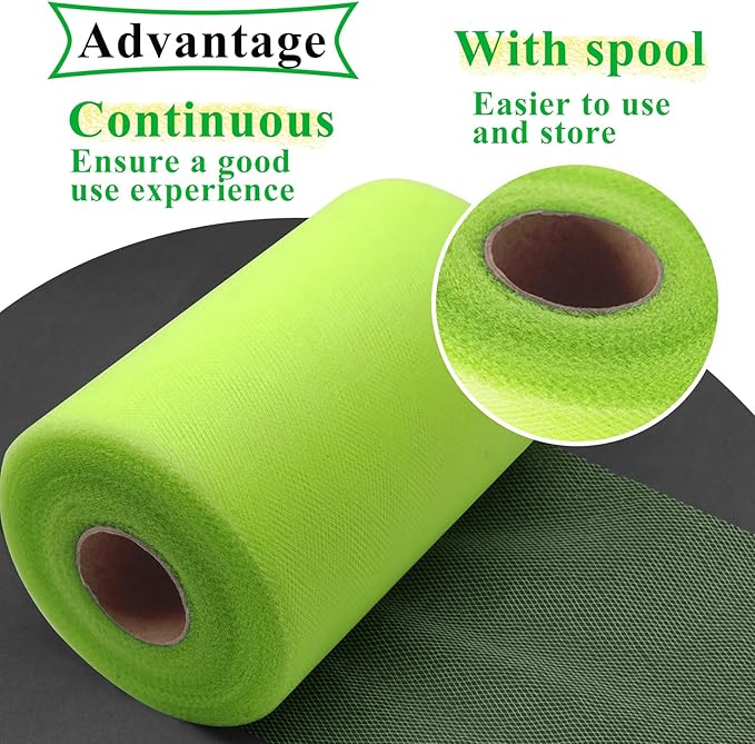 Neon Green Tulle Fabric Rolls 6 Inch by 100 Yards (300 feet) Fabric Spool Tulle Ribbon for DIY Halloween Tutu Bow Baby Shower Birthday Party Wedding Decorations Christmas Craft Supplies