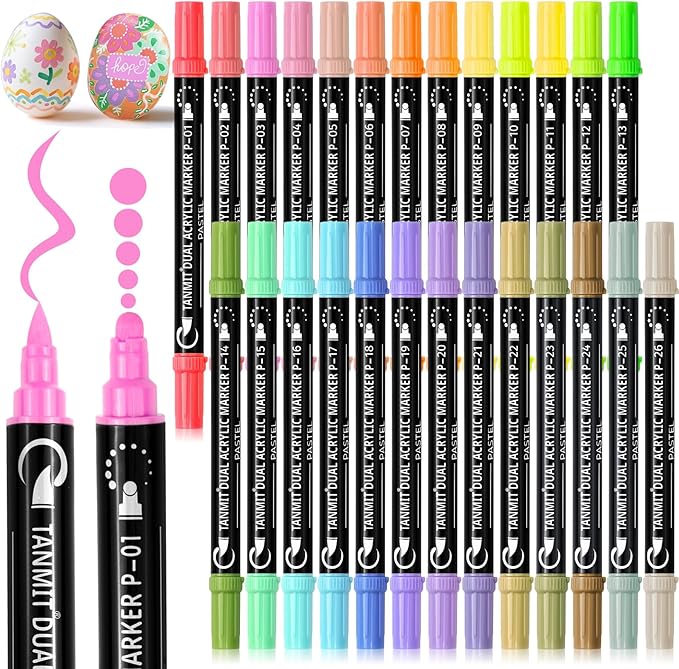 26 Colors Acrylic Paint Markers, Dual Tip Acrylic Paint Pens for Rock Painting, Black Paper, Wood, Canvas, Stone, Glass, Ceramic, DIY Crafts Making Art Supplies