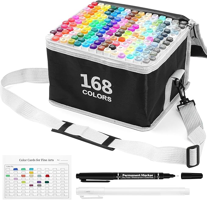 Alcohol Based Art Markers Set 168 Color - Professional Double Sided Marcadores for Artist, Best Blendable Coloring Marker Pens for Adult - Coloring Books No Bleeding Illustration Drawing for Kids