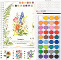 Watercolor Workbook,36 Colors Water Coloring Book, Watercolor Paint Set Portable with 2 Paint Brush,15 Beautiful Paintings for Beginners