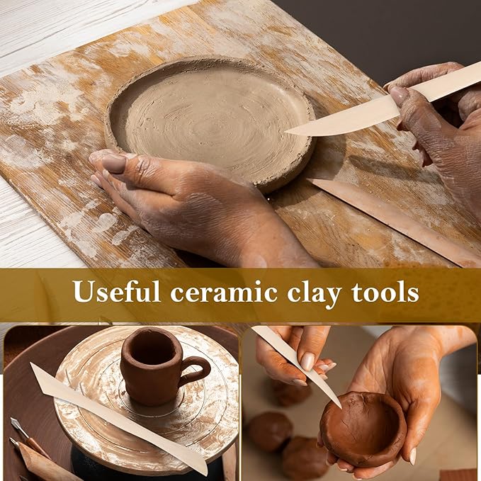 DIVINA VITAE 10Pcs Wooden Clay Sculpting Tools Double Ended Clay Modeling Tools 6.22 Inch Pottery Sculpting Tools for Cutting Soap Carving Smoothing Clay Supplies
