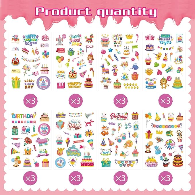 462 PCS Happy Birthday Stickers for Kids, Birthday Sticker Classroom Teacher Reward Stickers, Cake Balloon Sticker, Party Favor Art Craft