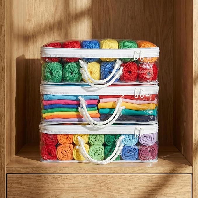 Shinylin 20 Pack Clear Yarn Storage Bags Bulk, 12 x 16 x 4 Inches Yarn Storage Organizer Tote Bag for Knitting Needles Crochet Hooks Wool Balls and Unfinished Project (White)
