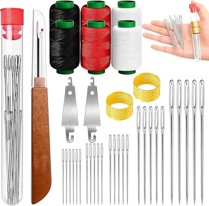 Big Eye Steel Sewing Needles Kit, Portable Hand Sewing Set, 37PCS Stainless Steel Sewing Needle Kit, Steel Needles for Hand Sewing, Punch Needle Kit Repair Tools for Beginners & Daily Use