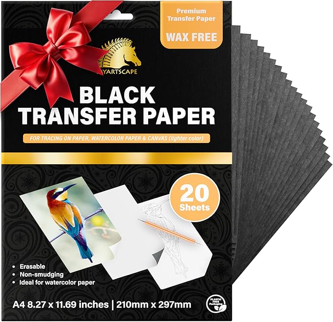MyArtscape Graphite Transfer Paper, 20 Black Sheets - Wax Free - Erasable - Smudge-Free - Ideal for Drawing, Tracing and Watercolor Transfer - Premium Arts and Crafts Supplies