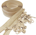 MebuZip #5 Nylon Coil Zippers by The Yard Bulk Zipper Roll Zipper Tape 10 Yards with 25pcs Pulls for Sewing Tailor DIY Craft Bags Pillows (Beige 10Yards)