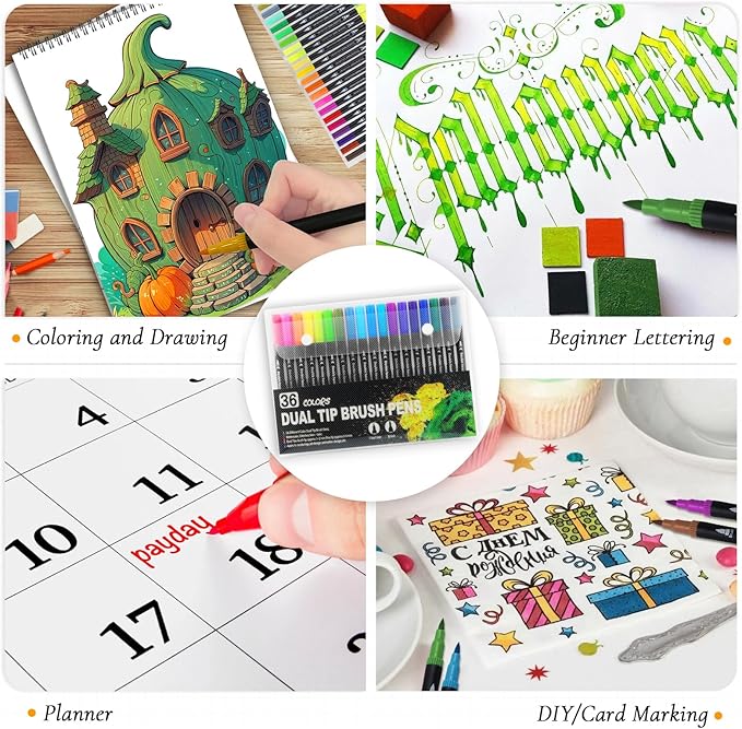 Adult Coloring Book, Mindfulness Adult Coloring Book for Women Relaxation Spiral Bound with 36 Colors Markers, Dual Tip (Brush and Fine Point), Gift for Women to Relax Anxiety