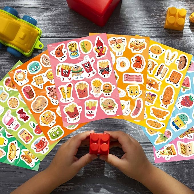 DUJAA 363PCS Cute Food Theme Stickers, Including Pizza, Bacon, Eggs, Hot Dogs, Buns, Fries, Burgers, Ice Cream, Cake, Reward Stickers for Classroom, Teacher, Parents