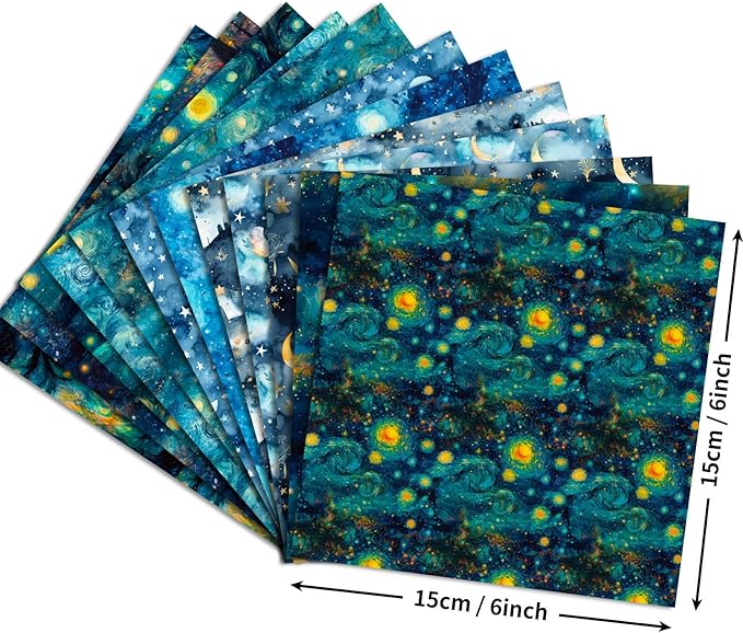12 Sheets Starry Night Scrapbook Paper 6" x 6", Vintage Craft Scrapbooking Paper Pad,Journaling Scrapbooking Supplies,Cardstock Decorative Craft Paper