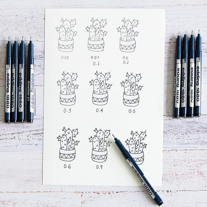 edding 1880 Drawliner/Fineliner Technical Pen Set, 10 Count, Black, 0.05–1 mm Nib Sizes