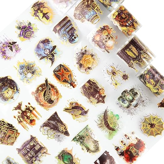 Gothic Holographic PET Tape Set, 6 Rolls of Dark Fantasy Pre-Cut Stickers for Scrapbooking, Junk Journaling, DIY Crafts, and Art Supplies