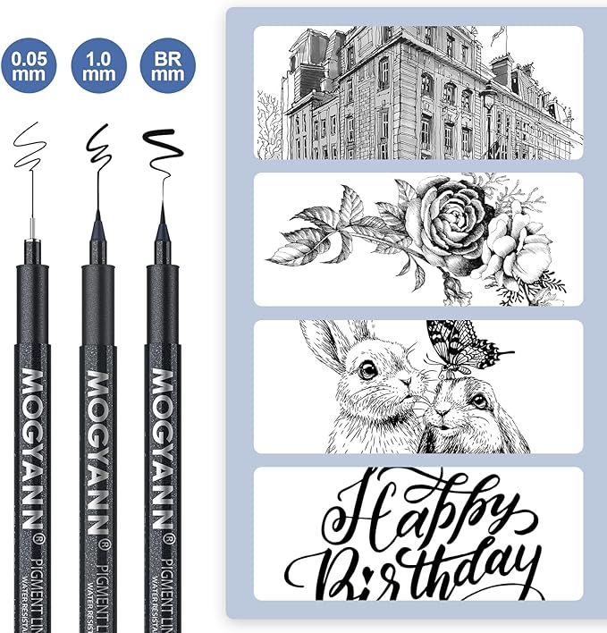 Mogyann Drawing Pens Black Art Pens for Drawing 12 Size Waterproof Ink Pens for Artists Sketching, Manga, Writing