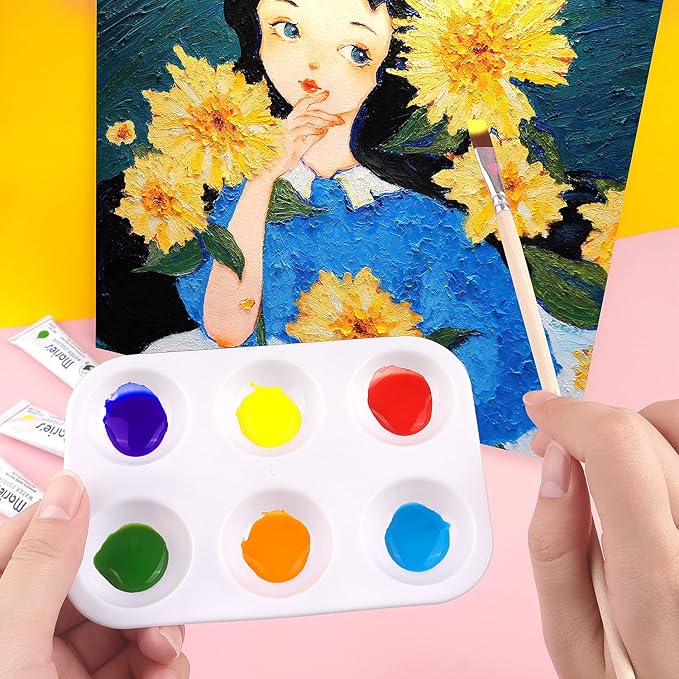 Tamaki 8 PCS White Plastic Paint Tray Palettes, Watercolor Palette Painting Tray for Painting Party, DIY Craft and Art Painting