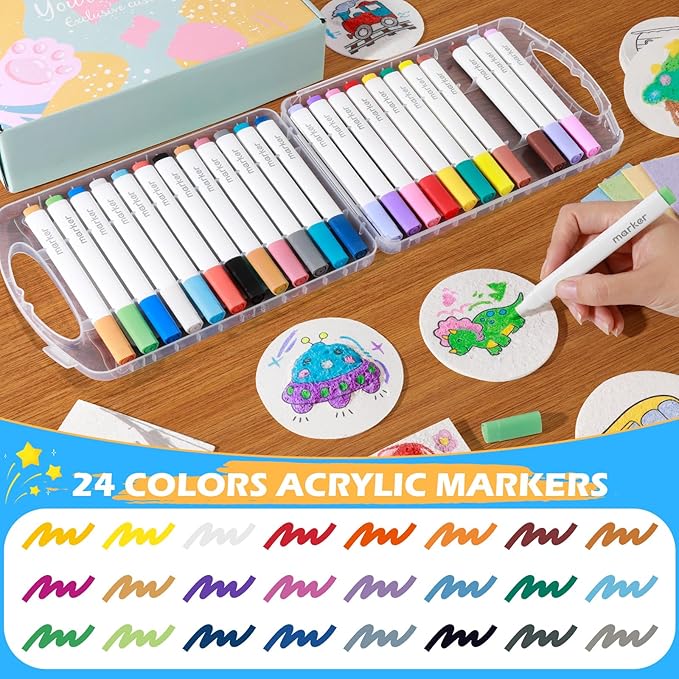80 Pcs Magic 3D Foam Texture Painting Kit, Magic Puffy Paint Kit, Including 48 Pcs Foam Texture Paper, 24 Colors Acrylic Marker Pen, 4 Drawing Templates, 2 Water Brushes, Art Painting Kits (Blue)