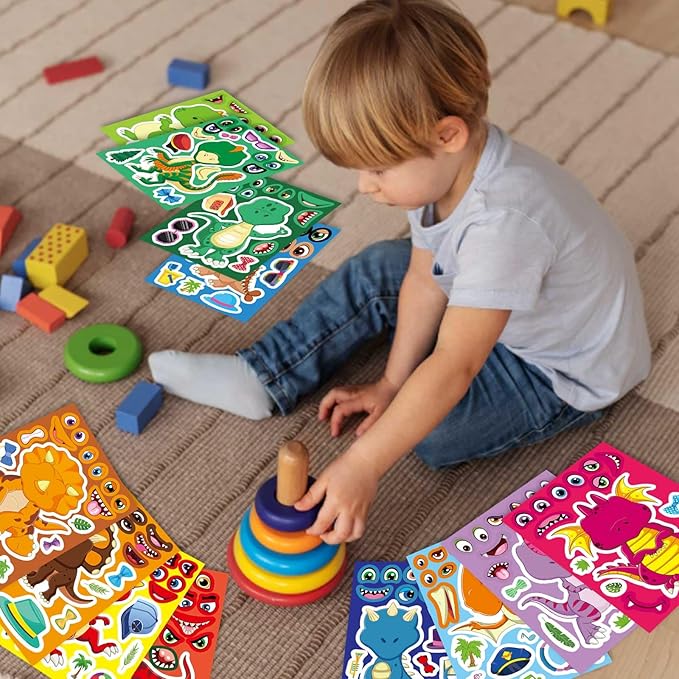 24 PCS Dinosaur Sticker for Kids, Make Your Own Dinosaur Sticker Sheets 12 Design Boy Girl Toddlers Stickers, Dinosaur Party Favors Supplies Art Craft, Birthday Gift, Teacher Classroom Reward