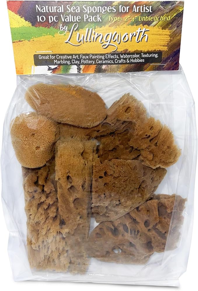 Lullingworth® Artist Natural Sea Sponges: Unbleached 10 Pack 2"-4" Value Set; Creative Art, Faux Painting Effects, Watercolor, Texturing, Marbling, Clay, Pottery, Ceramics, Crafts & Hobbies
