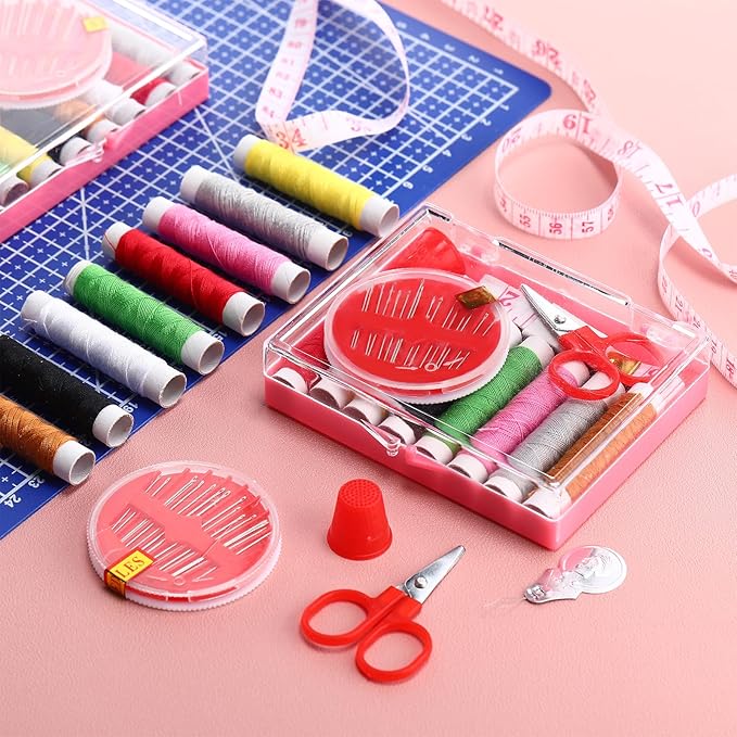 Knitgrip 24 Pack Small Sewing Kit Bulk Emergency Sewing Kit Mini Storage Box with Threads Scissors Needles for Home Travel Beginner