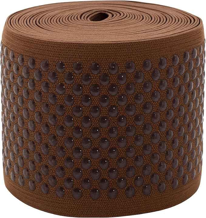 Mandala Crafts 3 Inch Elastic Silicone Gripper Tape for Clothing - 5 Yds Dotted Non Slip Elastic Band for Sewing - Brown Silicone Flat Fabric Stretchy Ribbon Straps