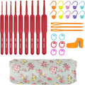 CLYAIYLC 9 Size Red Crochet Hook Set, 2.0-6.0mm Soft Touch Aluminum Crochet Hooks Ergonomic Crochet Hooks for Arthritic Hands,Ideal Gift for Beginner Lover