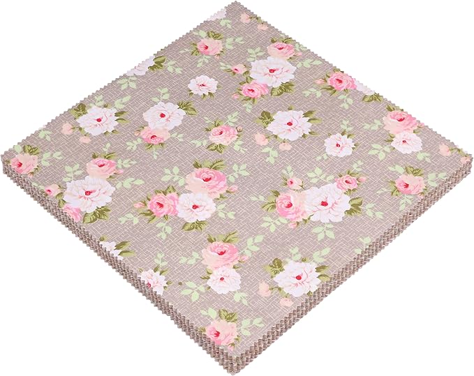 42 Pcs Layer Cake Fabric Clearance, Layer Cakes 10 inch Squares for Quilting, Pre-Cuts 10" x 10" Fabric Squares for Quilting, Sewing, Patchwork, and DIY Crafts - Vintage Light Brown